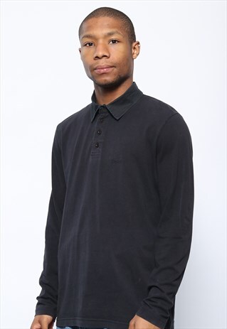 VINTAGE GUCCI LOGO LONG SLEEVE POLO SHIRT BLACK