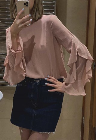 VINTAGE 90S RUFFLE SLEEVES PINK BLUSH BLOUSE