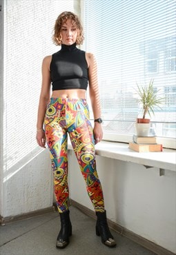 Vintage 80's Multicolour Abstract Print Stretchy Leggings