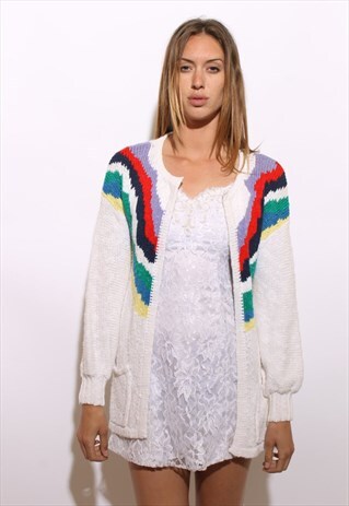 VINTAGE 1980'S 80'S HALSTON III STRIPED CARDIGAN SWEATER S-M