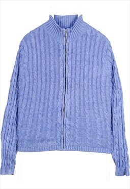LL BEAN 90's Knitted Zip Up Jumper / Sweater XLarge Blue