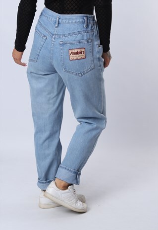 HIGH WAISTED DENIM JEANS TAPERED LEG VINTAGE UK 12 (DHGI)