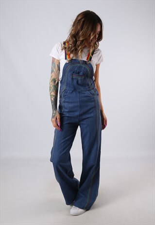 VINTAGE DENIM RAINBOW DUNGAREES BICH REWORKED 8 XS (A3B)