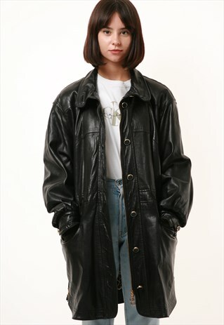 80S VINTAGE ESCADA LEATHER HEAVY OVERSIZED PARKA COAT 1037