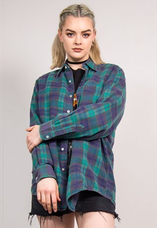90'S VINTAGE GRUNGE STYLE OVERSIZE CHECK FLANNEL SHIRT