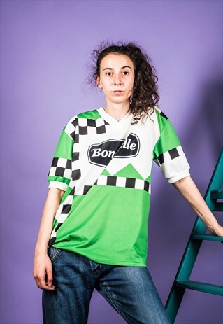VINTAGE 1990S GREEN AND WHITE PUMA FOOTBALL SHIRT