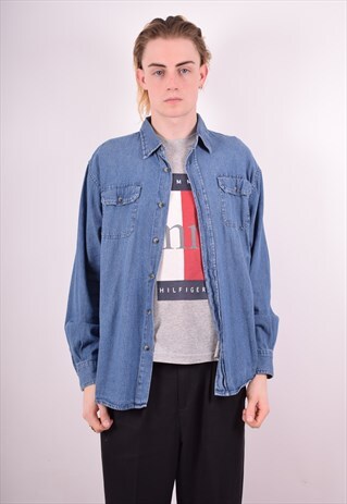 WRANGLER MENS VINTAGE DENIM SHIRT LARGE BLUE 90S