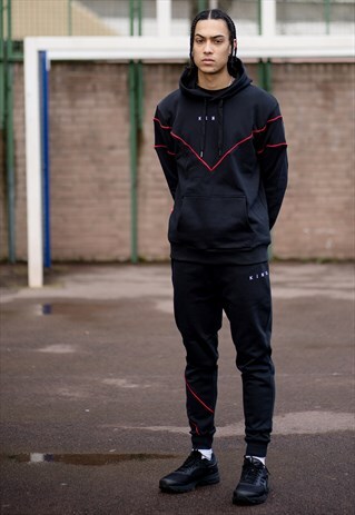 TENNYSON TRACKSUIT PANTS IN BLACK WITH RED DETAIL