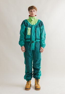 Vintage 90s One Piece Green Winter Snow Suit Men L
