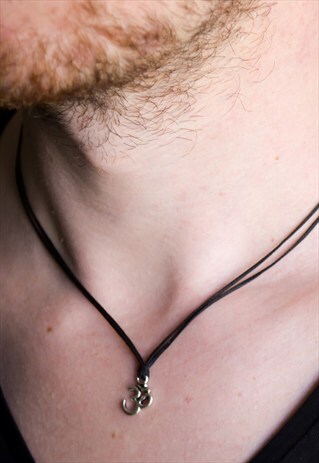 OM NECKLACE FOR MEN, SILVER OHM CHARM, BLACK CORD, FOR HIM