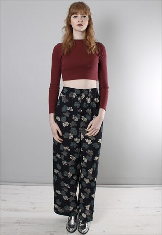 VINTAGE 80S FLORAL PATTERNED CULOTTE PALAZZO PANT TROUSERS