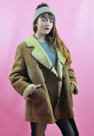 VINTAGE LIGHT CAMEL BROWN SHEEPSKIN SHEARLING COAT