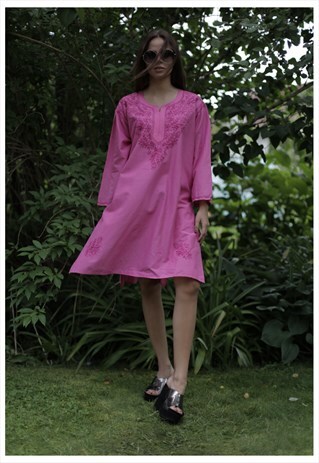 VINTAGE 90'S PINK COTTON EMBROIDERED TUNIC