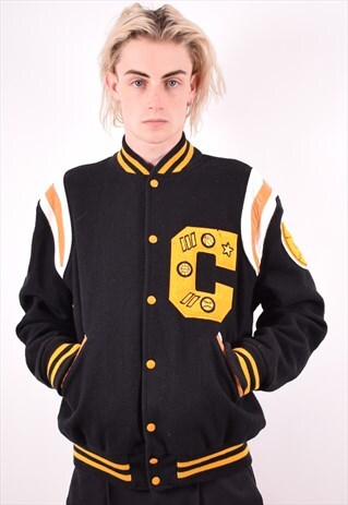 MENS VINTAGE VARSITY JACKET LARGE BLACK 90S