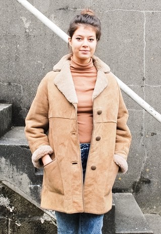 VINTAGE TAN REAL SHEARLING COAT