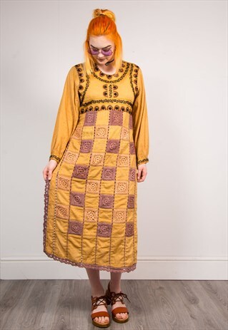 RETRO 90'S CROCHET PANEL HIPPIE BOHO FESTIVAL MIDI DRESS