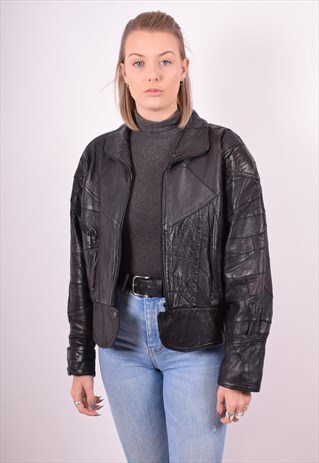 WOMENS VINTAGE FAUX LEATHER JACKET XL BLACK 90S