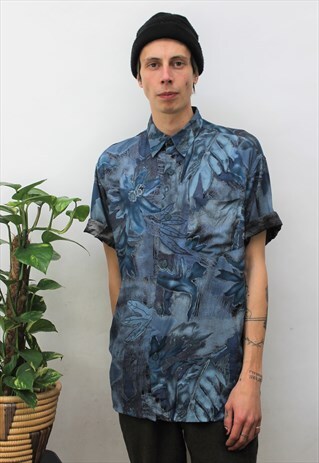 VINTAGE 1990S BLUE HAWAIIAN STYLE SHIRT