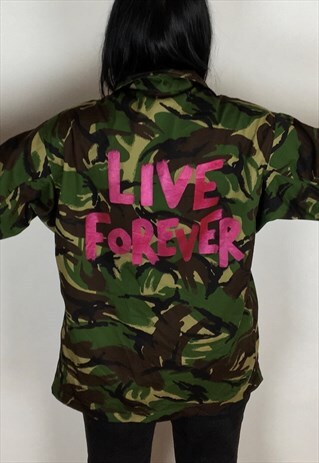 LIVE FOREVER HAND PAINTED REWORKED CAMO JACKET SIZE MEDIUM