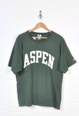 Vintage Champion Aspen T-Shirt Crew Neck Green Large