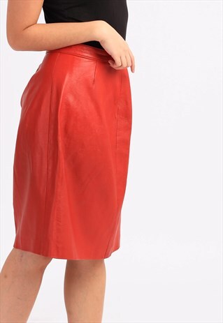 VINTAGE LEATHER PENCIL SKIRT RED