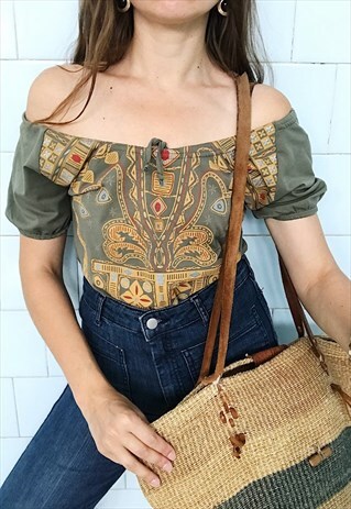 VINTAGE Y2K 00S KITSCH BOHO ETHNIC PRINT FESTIVAL TEEN TOP