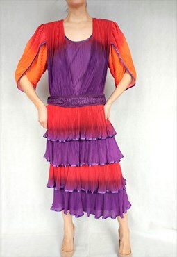 Vintage Purple and Red Flapper Dress, Medium to Large Size