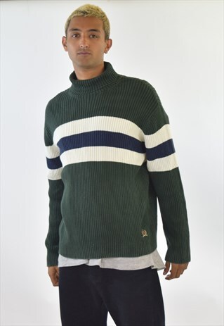 VINTAGE 90S GREEN TOMMY HILFIGER KNIT TURTLE NECK SWEATER