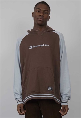 VINTAGE 90'S CHAMPION BLUE / BROWN RAGLAN HOODIE