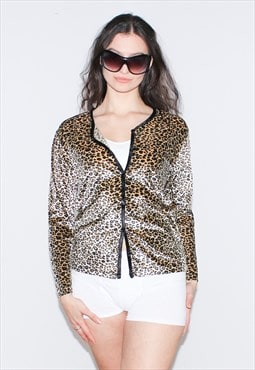 Vintage 90s leopard print blouse in beige