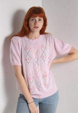 Vintage 80's Short Sleeve Knitted Top Pink