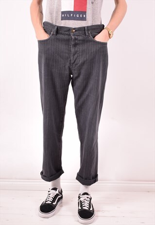 AVIREX MENS VINTAGE TROUSERS W36 L29 BLACK STRIPES 90S