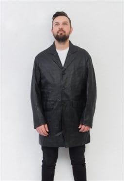 Vintage Mens 2XL Real Leather Jacket Trench Over Coat Matrix