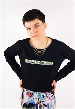 Superchill Printed Cropped Sweatshirt Black (One Size)