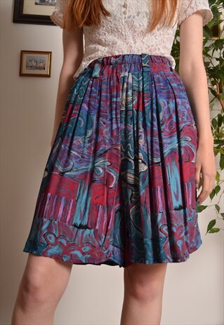 VINTAGE 80S CRAZY PATTERN PLEATED ELASTICATED SHORTS