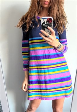 80s Purple Striped Mini Dress - S - M