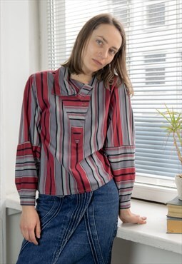 Vintage 80's Grey/Red Striped Top