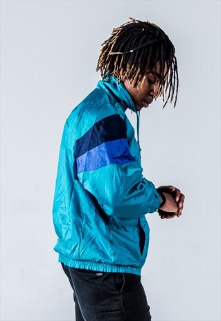 VINTAGE 90S SHELL-SUIT JACKET IN TURQUOISE AND BLUE