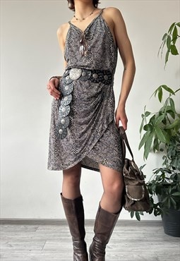 Preloved Y2K 00's Brown Snake Print Midi Dress