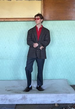 Vintage 80's baggy unisex checkered suit blazer jacket brown