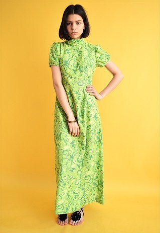 VINTAGE 70'S HIPPIE BOHO FLORAL PATTERN MAXI VELVET DRESS