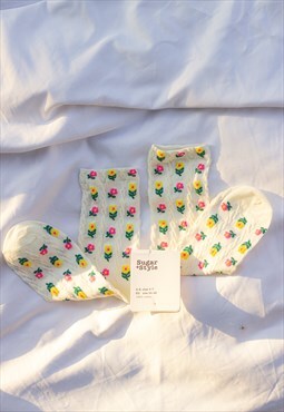 Cream Mini Flower Print Socks