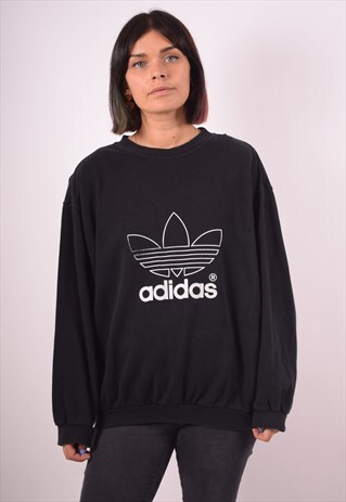 ADIDAS WOMENS VINTAGE SWEATHSIRT JUMPER XL BLACK 90S
