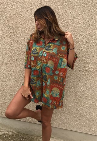 PATTERNED OVERSIZED RETRO VINTAGE UNISEX FESTIVAL SHIRT