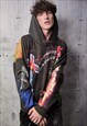 Punk graffiti hoodie flame pullover rainbow top in acid grey