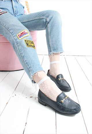 VINTAGE 90S NAVY BLUE SOFT LEATHER LOAFERS