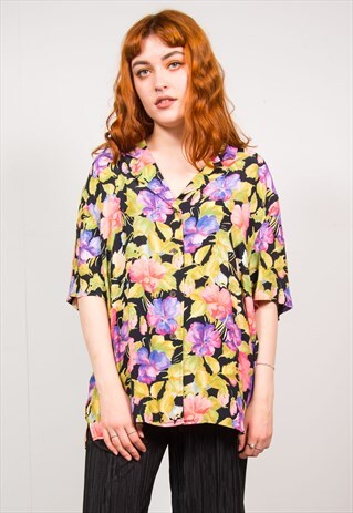 VINTAGE 90'S MULTICOLOUR FLORAL PRINT SHIRT