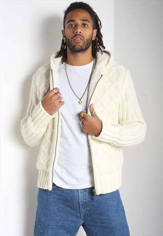 VINTAGE FLEECE LINE CABLE KNIT CARDIGAN CREAM