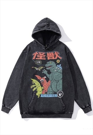 DRAGON HOODIE MONSTER PRINT PULLOVER KING KONG JUMPER GREY