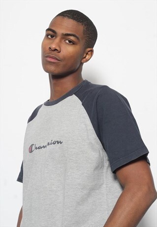 VINTAGE CHAMPION BIG SPELL OUT LOGO T-SHIRT GREY